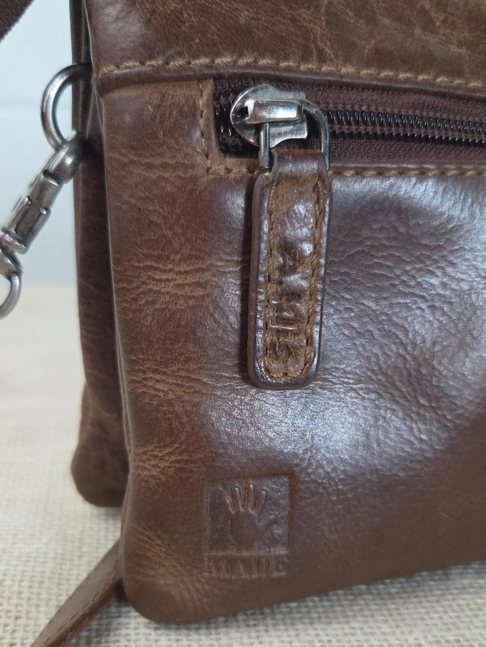 Adrian Klis Bison Leather Handcrafted Artisan Organizer Crossbody Bag